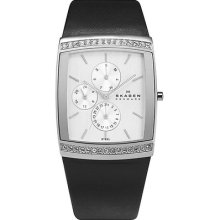 Skagen Black Leather & Silver Dial Multifunction Women's Watch 656lslb