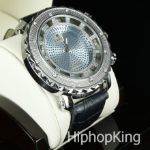 Sky Blue Bling Face Iced Out Hip Hop Watch Pilot Hour Hands 50 Cents Sporty Look