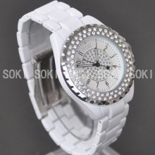 Soki White Crystal Glass Analog Quartz Lady Wrist Band Watch M89