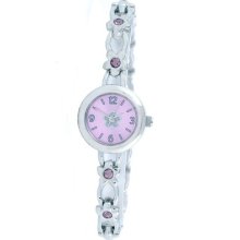 Solo Ladies Girls Watch Pink Dial Flower Bracelet Steel-tone