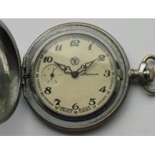 Soviet Molnija Pocket Watch Chromed Hunter Case Classic Dial W/ Hq-sign