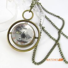Spherical Glass Ball Roman Numerals Open-face Pocket Watch Chain Special Gift