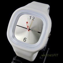 Square Jelly Silicone Unisex Fashion Rubber Sports Quartz Wrist Watch White