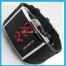 Square Stainless Steel Back Men's Digital Electronic Led Watch Red L
