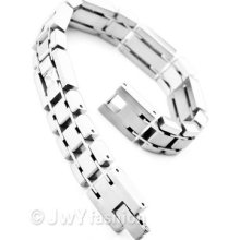 Stainless Steel Bangle Bracelet Cuff Chain Men Silver Cubic Zirconia Link Xb0058