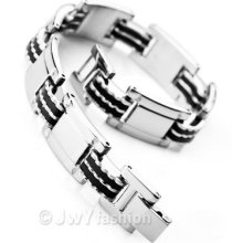Stainless Steel Bangle Bracelet Cuff Chain Men Silver Black Wrist Link Xb0066
