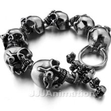 Stainless Steel Bangle Bracelet Chain Men Biker Silver Skull Xb0184