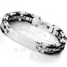 Stainless Steel Bangle Bracelet Chain Men Silver Black Solid Rubber Us390126