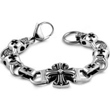 Stainless Steel Bracelet With Skull And Cross
