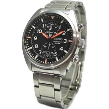 Stainless Steel Chronograph Quartz Link Bracelet Black Dial