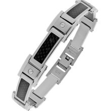 Stainless Steel Men's Carbon Fiber Inlay Link Bracelet
