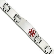 Stainless Steel Polished Red Enamel 8.75in Medical Bracelet ...