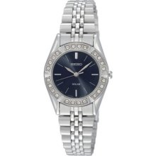 Stainless Steel Solar Quartz Black Dial Swarovski Crystals