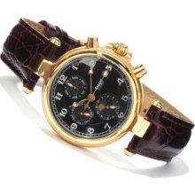 Stauer Men's 22K Fused Noire Automatic Leather Strap Watch