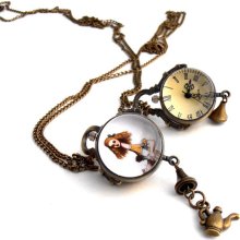 Steam Punk Pocket Watch Necklace, Alice In Wonderland Whimsical Jewelry, Alice Locket