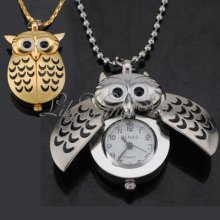 Steampunk Golden Silver Color Owl Pendant Necklace Chain Quartz Pocket Watch