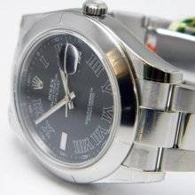 Steel 41mm Datejust Ii 2 Black Roman Dial Oyster Band 116300