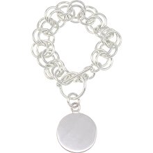 Sterling Silver Heavy Link Round Disc Toggle Bracelet (Mexico) (Toggle Bracelet)
