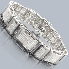 Sterling Silver Mens Diamond Bracelet 2.58ct