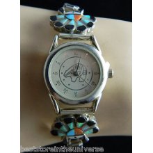 Sterling Silver Southwestern Sun Face Turquoise Black Onyx Mop Watch Band