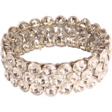 Stretch Crystal Cuff Bracelet Silver Finish, Bracelets - Silver