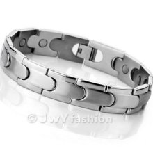 Strong 3000g Magnetic Therapy Beads Stainless Steel Bracelet Men Silver Xb0106