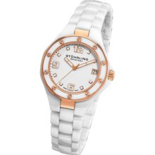 Stuhrling 155 Womens Swiss Made Lady Apocalypse Noir White/rose Ceramic Watch