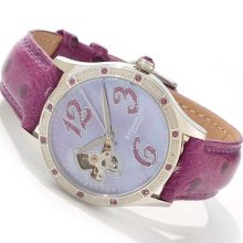 Stuhrling 196sw 1115q78 Audrey Auto Swarovski Mop Purple Leather Ladies Watch