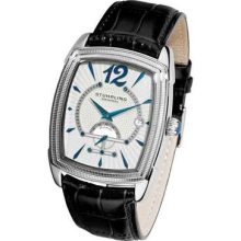 Stuhrling 347 Taurus Auto Exhibition Back White Dial Black Leather Mens Watch