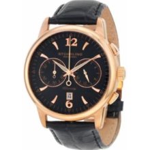 Stuhrling Original 186L.33451 Mens Aristocrat Citizen Miyota Quartz Rose Gold Plated Stainless Steel Case with Black Dial on Black Leather Strap