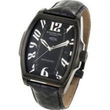 Stuhrling Original 233.33551 Mens Waldorf Automatic Black Case with Black Dial on Black Leather Strap