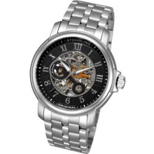 Stuhrling Original 344 King Lear Skeleton Black Automatic Ss Bracelet Mens Watch