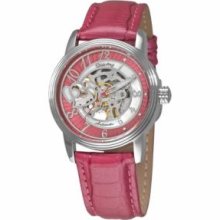 Stuhrling Original 348.1115A47 Ladies Automatic with Stainless Steel Case with Pink Skeletonized Dialandamp;#44; and Pink Genuine Leather Strap with Pink Stitching