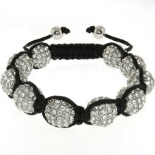 Stunning 12mm Shiny White Crystal Solid Metal Pave Balls Adjustable Bracelet