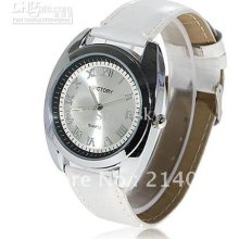 Stylish Victory Roma Style Circle Dial White Leather Men Wrist Watch