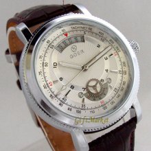 Superb Men's Date Automatic Mechanical Steel Case Brown Leather Band Wrist Watch
