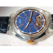 Swatch Ag Watch Automatic Rewinding 23 Jewels Clear Blue Mens Wristwatch