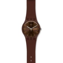 Swatch Cacao Rebel Brown Dial Plastic Strap Unisex Day Date Watch Suoc703