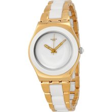 Swatch Yellow Pearl White Dial Gold-tone Stainless Steel Ladies Watch Ylg122g