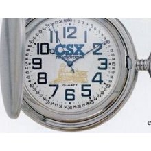 Swiss Calendar Movement Silvertone Pocket Watch W/ Chain And Stock Dial