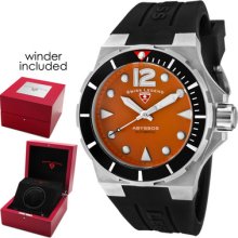 Swiss Legend Men's Abyssos Automatic Orange Dial Black Silicone