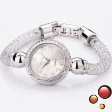 Sykk Girls Womens Quartz Wrist Watches Round Dial Watch White Glass Rhinestone