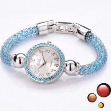Sykk Womens Girls Quartz Wrist Watches Fashion Blue Rhinestone Round Dial Watch