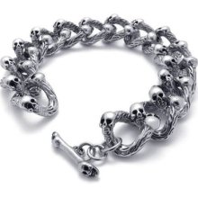 Tb103 Mens Vintage Skull Punk Rock Stylish Chain Stainless Steel Bracelet Bangle