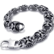 Tb104 Mens Vintage Cross Punk Rock Stylish Chain Stainless Steel Bracelet Bangle