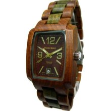 Tense Wood Mens Jumbo Rectangle Sandalwood & Maple Wood Watch - Two-tone Bracelet - Dark Dial - J8102SG