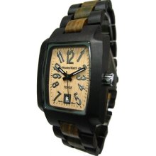 Tense Wood Mens Jumbo Rectangle Sandalwood Wood Watch - Two-tone Bracelet - Light Dial - J8102DG