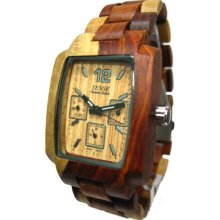 Tense Wood Mens Rectangle Sandalwood Wood Watch - Two-tone Bracelet - Light Dial - J8302I