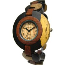 Tense Wood Womens Round Sandalwood Wood Watch - Two-tone Bracelet - Light Dial - L8205IDM