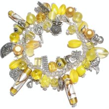 Tibetan Silver Charm Bracelet w/ Yellow Beads